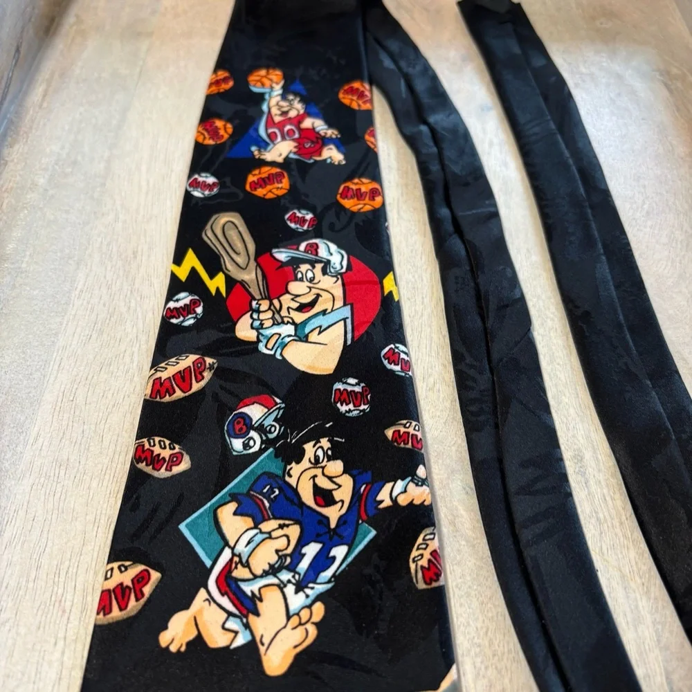 Hanna barbera Black and Blue mens tie Fred Flintstone football‎ basketball 1993